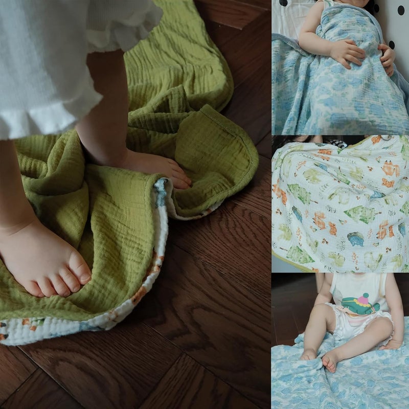 JoyTrek Muslin Baby Blanket 100% Cotton,Large Reversible Receiving Quilt for Boy Girl,Baby Blanket for Toddlers,Soft&Lightweight Premium Cotton Crib Quilt,Nursery,Tummy Time,Forest Creatures 47x47in - Image 4